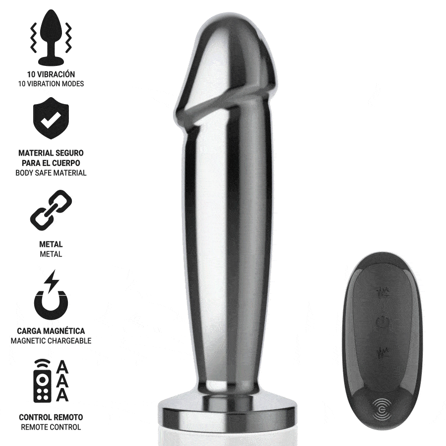 INTENSE - PLUG ANAL 10 VIBRAÇÕES DILDO DE METAL COM CONTROLE REMOTO M - Image 2